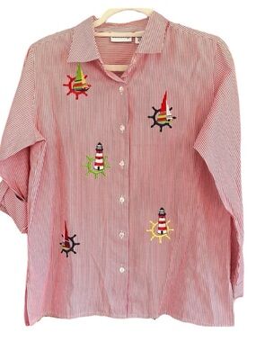 Breckenridge Striped Button down Shirt with Embroidered Nautical Design